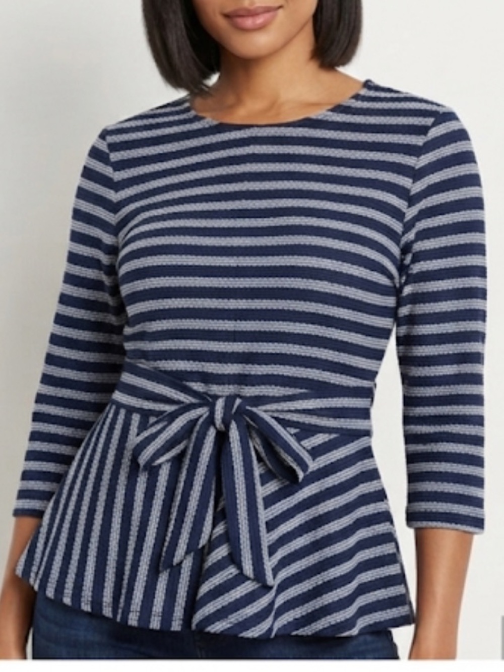 SAVIDA Peplum Top Zig Zag Striped Tie Front Large